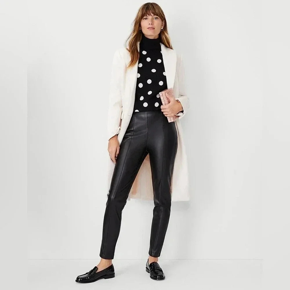 Ann Taylor Petite Faux black Leather High Waist Side Zip Legging